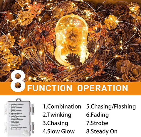 Eambrite LED Battery Fairy Lights 5m 50 LEDs – Warm White 8-Mode Waterproof Silver Wire String Lights for Indoor & Outdoor Garden, Wedding, Party & Bedroom Décor