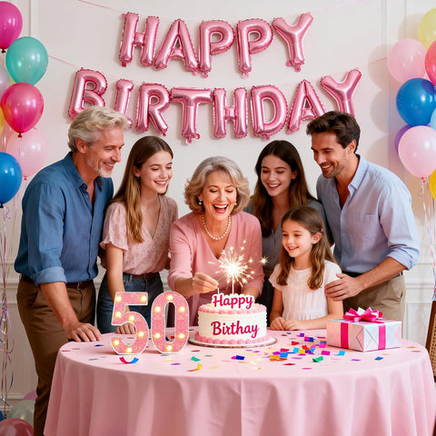 Pink LED Number 50 Light Up Sign – Birthday & Anniversary Decoration – UK