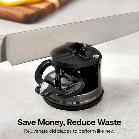 AnySharp Pro Metal Knife Sharpener – Hands-Free PowerGrip Suction | Sharpens All Knives | Hardened Steel & Serrated | Wolfram Finish
