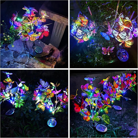 2PCS Solar Swaying in Wind Butterfly Lights, Colored Light Butterfly Solar Stake Flowers Lights IP44 Waterproof for Yard Garden Pathway