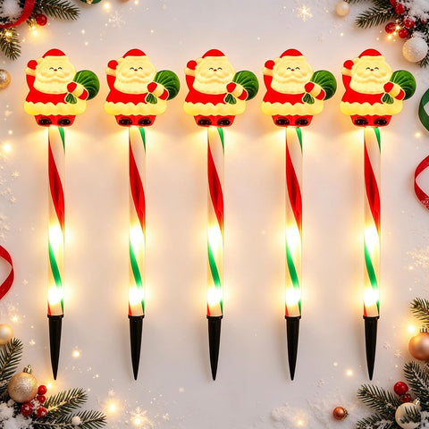 5 Pcs Solar Christmas Lights Outdoor, Christmas Pathway Lights, Garden Stake with Santa Snowman, 8 Modes Waterproof LED Outdoor Path Light for Yard Patio Decor