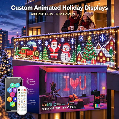 Smart RGB Pixel Curtain Lights 3x2m – 400 LED Christmas House Net Wall Display with App, Remote Control, Music Sync & DIY Effects - Turn Your Wall Into a Christmas Light Show