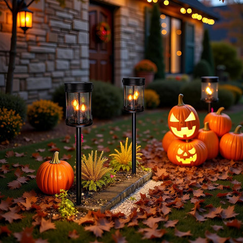 Outdoor Garden Solar Stake Lights Flickering Candle Lighting for Yard, Lawn, Patio, Pathway, Wall Decoration (2Pack, Black)