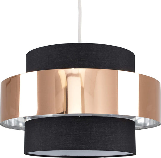 Modern Cylinder Ceiling Pendant Light Shade in a Black & Copper Effect Finish - Complete with a 6w LED GLS Bulb [3000K Warm White]