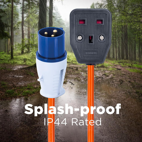 Status 16A Site Plug to 1 Way UK Socket, 20cm Adaptor Cable Perfect for Camping Caravan, Motorhome, Campervan, IP44, Weatherproof, 16APTUK1SCK1PK10