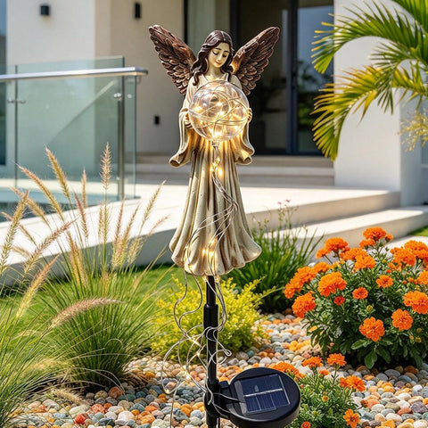 Solar Angel Lights for Cemetery Resin LED Angel Christmas Memorial Stake