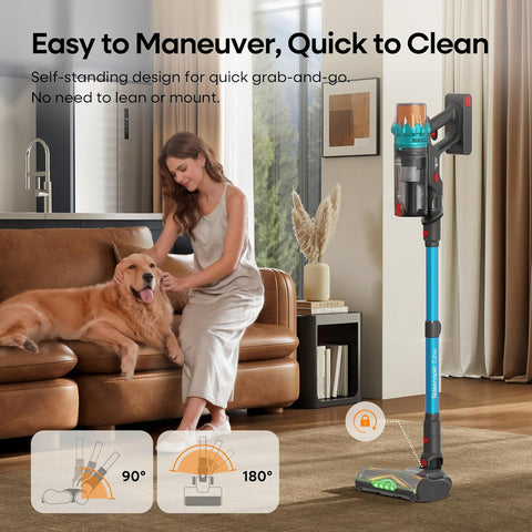 ElecKeys K10 Cordless Vacuum Cleaner, 48Kpa 580W Powerful Stick Vacuum with 65Mins Runtime, Anti-Tangle Self-Standing Rechargeable Vacuum for Pet Hair, Carpet & Home Cleaning
