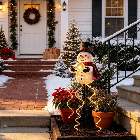 Solar Outdoor Stake Lights Christmas Snowman Shape LED Fountain Lighting