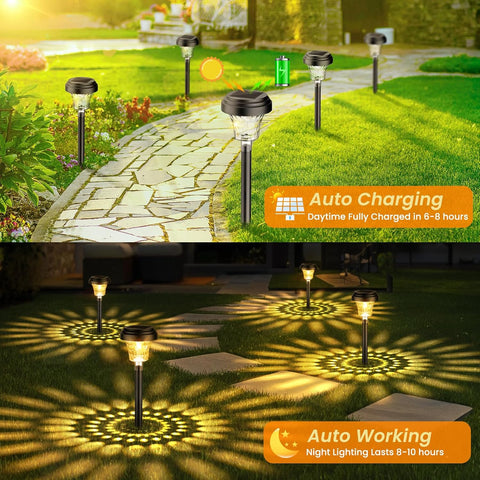 ONEWAY Garden Lights Solar Powered Waterproof,8 Pack Solar Lights Outdoor Garden Stake with Warm White & RGB,Ultra-Bright Solar Stake Lights Garden Ornaments,Solar Path Lights for Yard Lawn Landscape