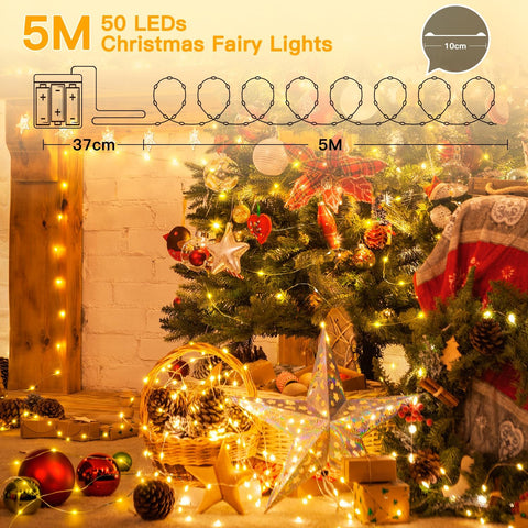 5m 50 LED Warm White Fairy Lights Battery Operated Waterproof String