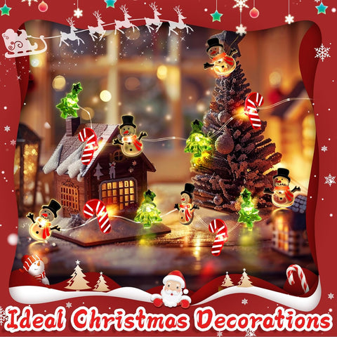Christmas Tree Snowman & Candy Cane Lights | 3M 30LED Battery Operated Fairy String Lights for Indoor Outdoor Xmas Party Home Decorations