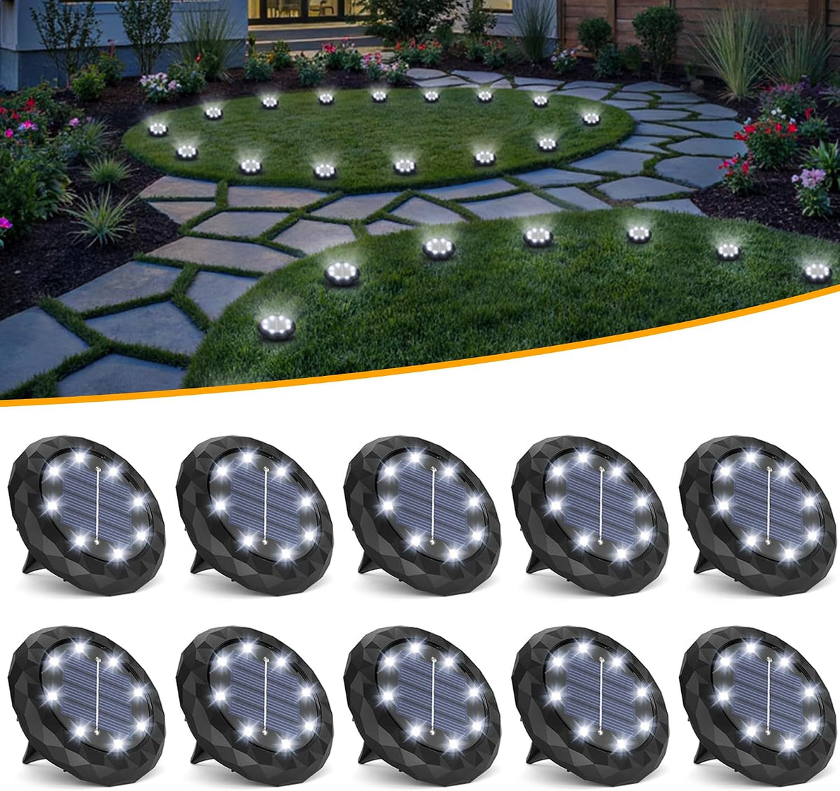 Mini Solar Ground Lights, 10 Pack Solar Lights Outdoor Waterproof,Solar Garden Disk Lights Landscape Lighting for Outside Pathway Deck Yard Patio Lawn Driveway Walkway Decor Cool White