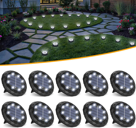 Mini Solar Ground Lights, 10 Pack Solar Lights Outdoor Waterproof,Solar Garden Disk Lights Landscape Lighting for Outside Pathway Deck Yard Patio Lawn Driveway Walkway Decor Cool White