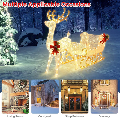 Costway Light Up Reindeer Sleigh Christmas Decoration with 215 Warm White LEDs