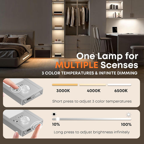 LROLTEF 21cm Under Cabinet Motion Sensor LED Light – Rechargeable Dimmable Wardrobe Light with 3 Colour Temperatures for Kitchens, Cupboards & Bedrooms - Put Light Exactly Where You Need It