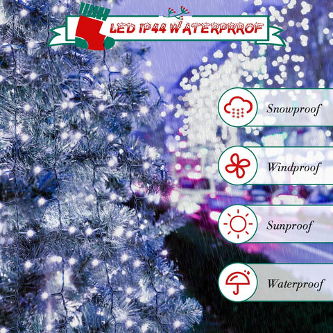 Christmas Tree Lights 400 LEDs, 16 Lines 2M Fairy String with 8 Modes, Timer & Memory, Waterproof for 5–10ft Trees – Cool White
