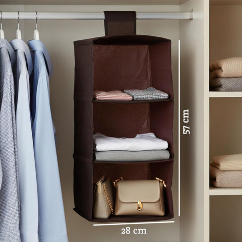 Premier Housewares 3-Section Hanging Garment Organiser, Blue – Lightweight Wardrobe Storage for Shoes, Clothes & Seasonal Essentials
