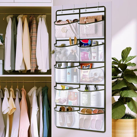 Hanging Storage Organiser, Over the Door, 10 Extra Large Mesh Pockets
