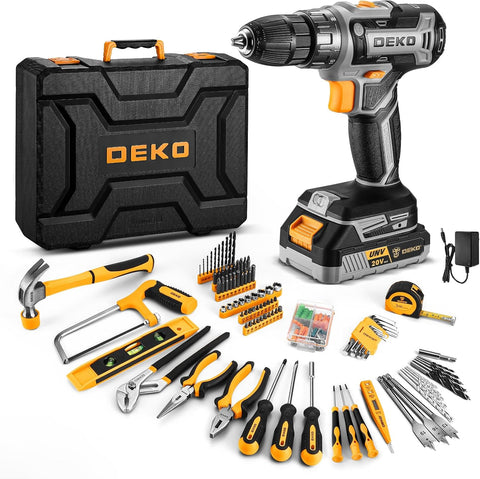 Cordless Drill Tool Kit Set: DEKO 20V Power Drill Tool Box with Battery Electric Drill Driver for Men Home Hand Repair Basic Toolbox Tools Sets Drills Case,186 Pieces