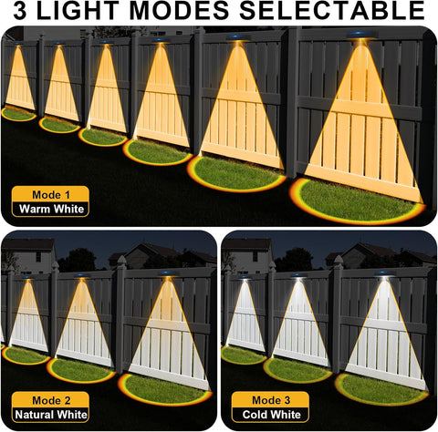 Solar Fence Lights Outdoor Wall Lights 4 Pack – 3 Color Modes, IP65 Waterproof Solar Garden Lights for Patio, Yard & Fence