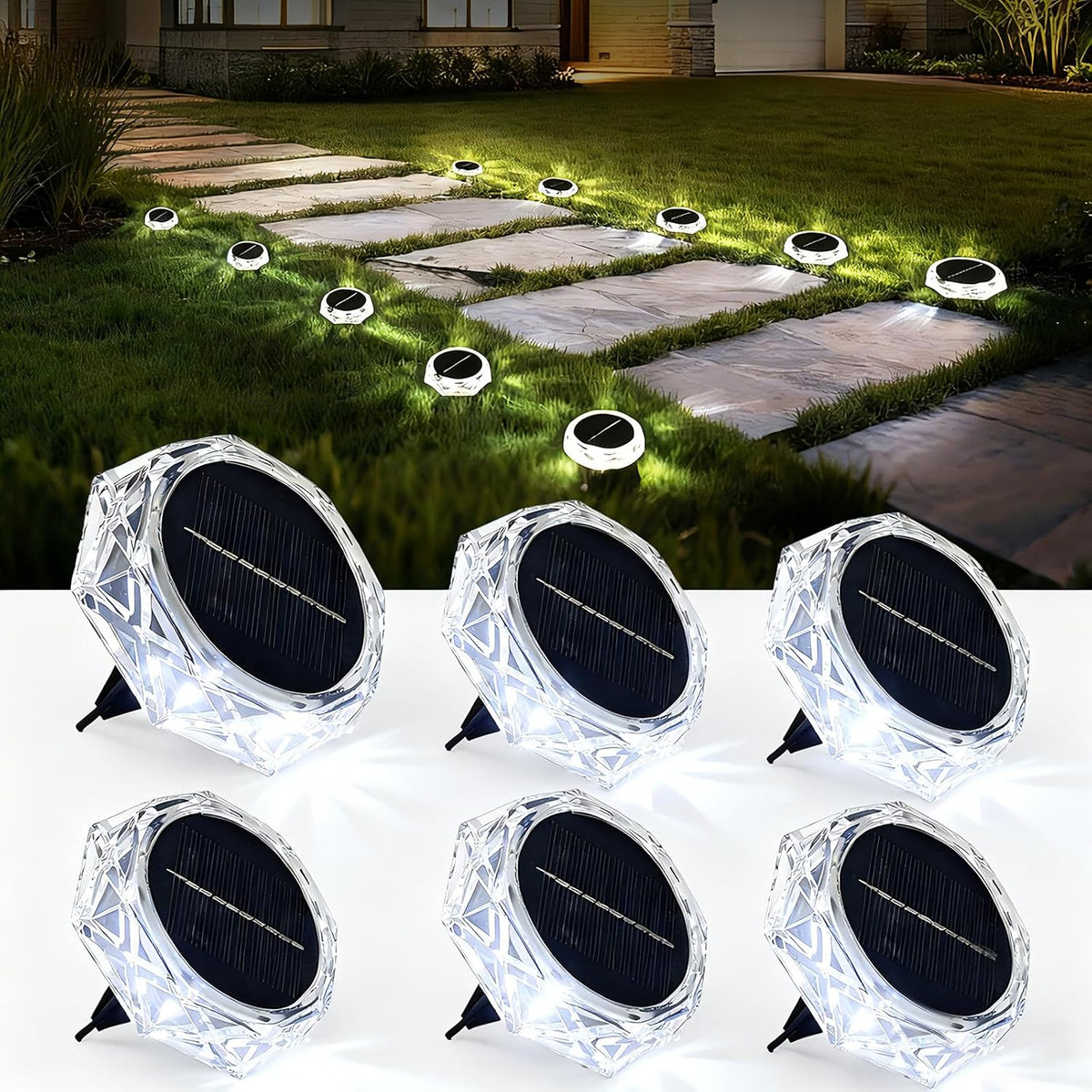 Hqynss Solar Lights Outdoor Garden, 6 Pack Solar Ground Disk Light