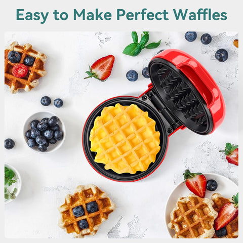 Snailar Mini Waffle Maker – 550W Compact Waffle Iron, Nonstick Coating, Ready Indicator Light, Cool Touch Handle, Easy Clean, Red