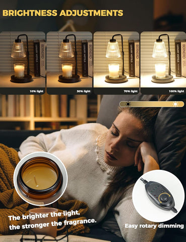 GODONLIF Candle Warmer Lamp with Timer – Dimmable Electric Candle Warmer with Adjustable Height, Glass Shade & 50W Halogen Bulb for Home Decor, Bedrooms & Offices