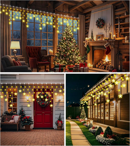 LITOHOM Christmas Window Star Lights – 76 LED Warm White Curtain Lights with 8 Modes & 6-Hour Timer - Turn Your Windows into a Twinkling Christmas Welcome