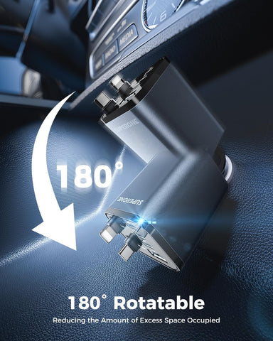 SUPERONE 99W 6-Port Retractable Fast Car Charger Adapter
