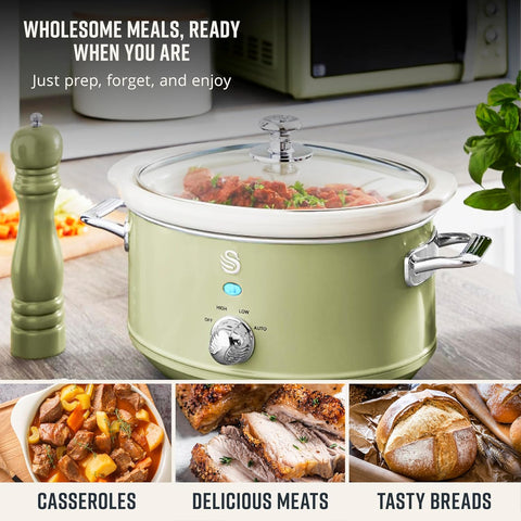 Swan Retro Grey 3.5L Slow Cooker with 3 Heat Settings & Keep Warm – 200W