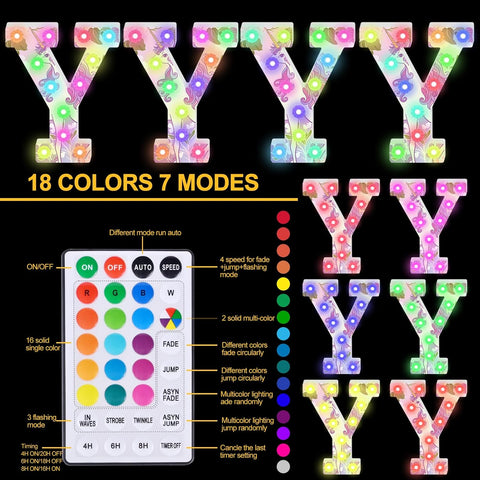 Light Up Letters, Glitter LED Letter Lights 18 Color Changing Diamond Alphabet Sign Night Light with Remote Control for Girls Gifts Birthday Bar Wedding Party Christmas Valentine Wall Table Decor - Y