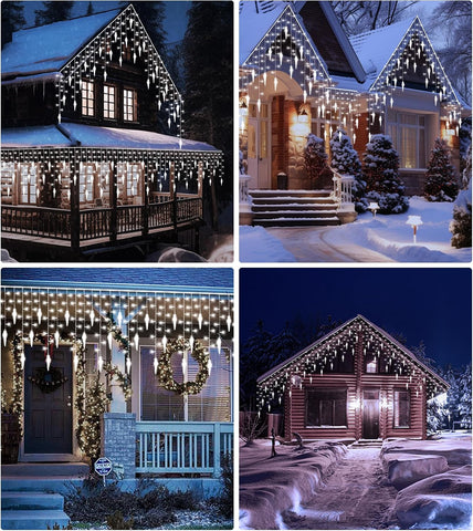 10M/33FT LED Icicle Christmas Lights – 270 Cool White LEDs, 45 Drops, 8 Modes, Remote & Timer for Outdoor Eaves & Roof Decorations - Turn Your Home Into a Winter Glow