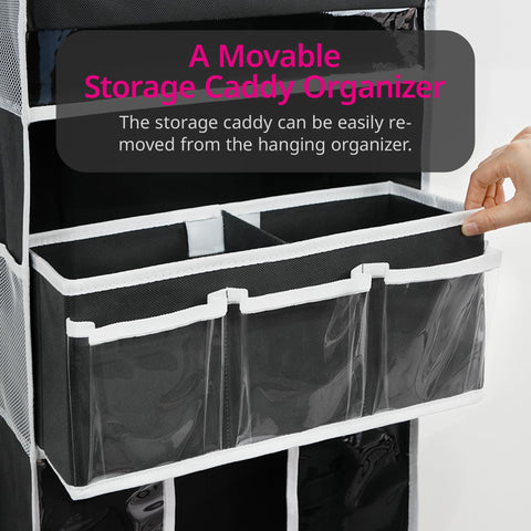 EZVERY Over the Door Baby Nappy Organiser, Beige Hanging Nursery Storage with 3 Bins, Removable Nappy Caddy and 10 Mesh Side Pockets