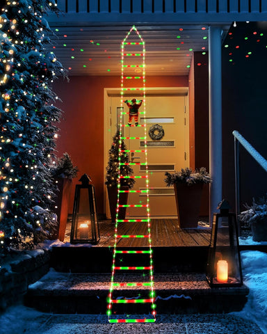 Christmas Ladder Lights 9.9Ft Santa Climbing 338 LED Red & Green Outdoor Decor