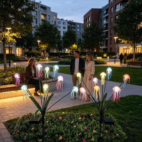 Garden Solar Lights, Jellyfish Design Waterproof Pathway Lighting Outdoor Solar Powered Yard Lights For Patio Fence Deck Porch Backyard Lawn Garden Decoration, Festive Ambient Landscape Lighting