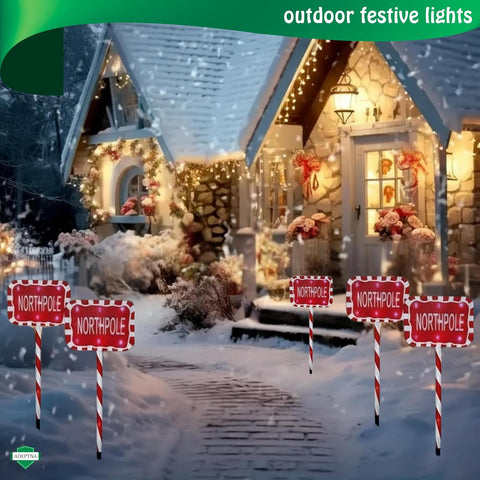 ADEPTNA 5-Piece Pathway Lights – Candy Cane Christmas Decorations Lights | 60 LED Outdoor Pathway Lights with Timer, 8 Modes - Battery Powered Garden Outdoor & Driveway Décor (Northpole)
