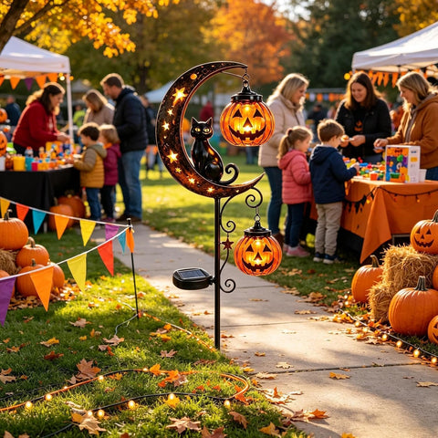 Solar Halloween Garden Stake Light Pathway Lighting Black Cat Pumpkin Moon
