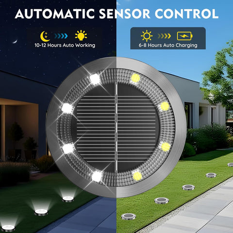 Solar Lights Outdoor Garden, 12 Pack 8 LED Solar Ground Lights Warm White, IP65 Waterproof Ground Disk Lighting, Garden Solar Floor Light for Pathway Lawn Yard Patio Landscape Walkway