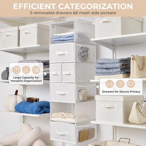 GRANNY SAYS 6-Shelf Hanging Closet Organizers and Storage, Separable to 2 Pack 3-Shelf Closet Hanging Organizer with 3 Drawers, 4 Side Pockets Hanging Shelves for Closet, Nursery, Black