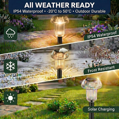Warm White Mushroom Solar Garden Lights, Outdoor, 4 Pack