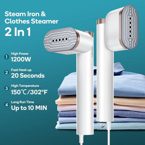 2-in-1 Garment Steamer 1200W Fast Heat 20s