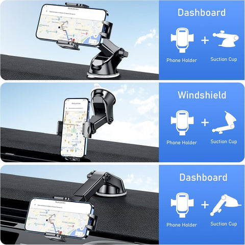 Blukar Black Car Phone Holder – Adjustable 360° Mount with Strong Suction
