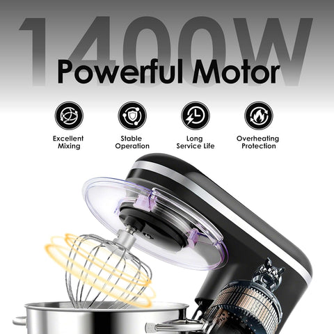 Stand Mixer 6.2L – Electric Food Mixer for Baking with Stainless Steel Bowl, Dough Hook, Wire Whip & Beater – Black