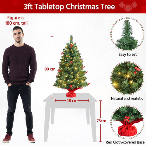 Yaheetech 3ft Pre-lit Tabletop Mini Christmas Tree with Warm LED Lights – Green