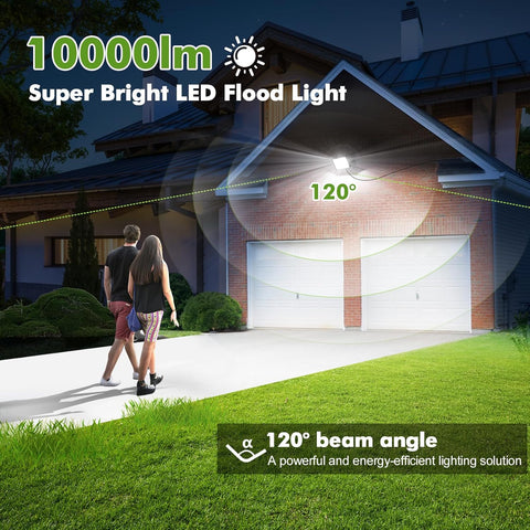 100W LED Floodlight Outdoor 2 Pack 10000LM Security Lights IP65 Waterproof