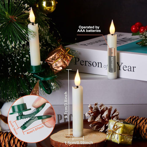 LED Taper Candles Light Set of 24, Battery Operated Flameless Floating Candles with 3D Wick, Clip-On Design, Remote Control & Timer, Warm White