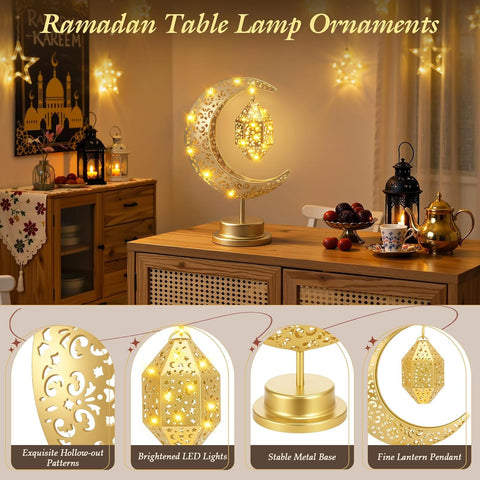 Ramadan Crescent Moon Lamp – Battery Powered Moon & Star Table Light for Eid Home Decor, Bedroom & Living Room