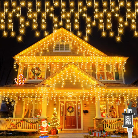 20M 480 LED Outdoor Icicle Christmas Lights – Warm White Waterproof Fairy Lights with Timer & 8 Modes for Roofs, Gutters, Windows & Walls - Turn Your Home Into a Christmas Glow
