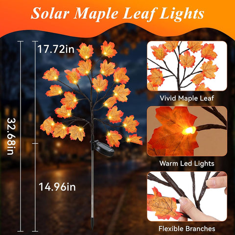 2 Pack Solar Fall Lights Outdoor Decoration 40 LED Orange Fall Lights with Maple Leaves, Outdoor Pathway Light, Solar Lights for