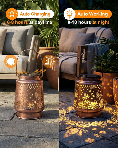 Solar Lanterns Outdoor Waterproof Candle Garden Decoration Birthday Presents for Women Patio Lawn Yard Pathway Hanging Light, Butterfly